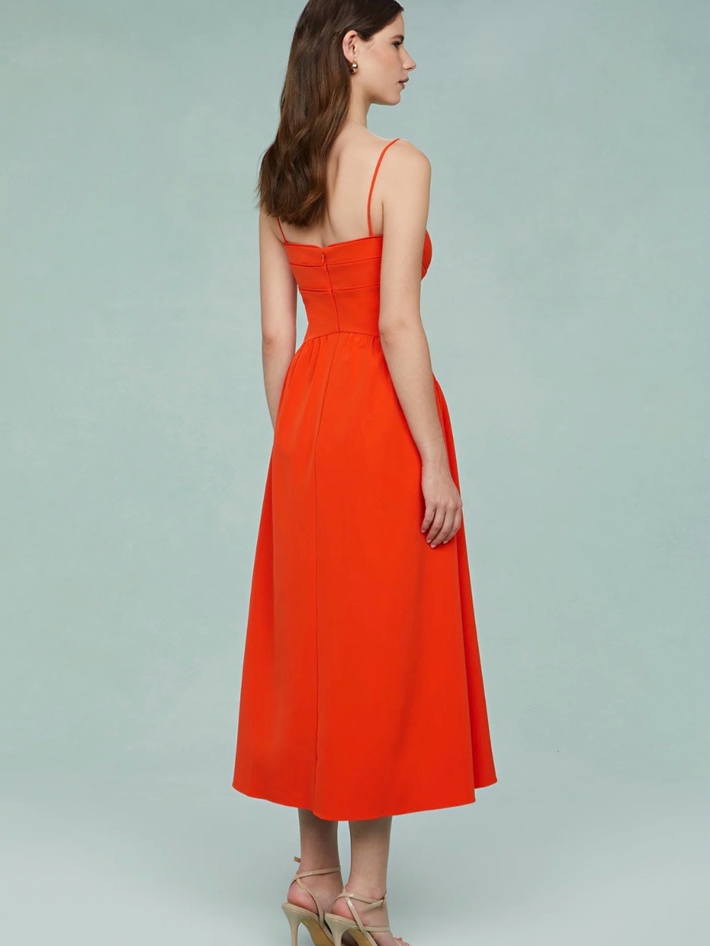 AMUR Bright Orange Spaghetti-Strap Midi Dress (Oliver Cady Mid) - Picture 6 of 8